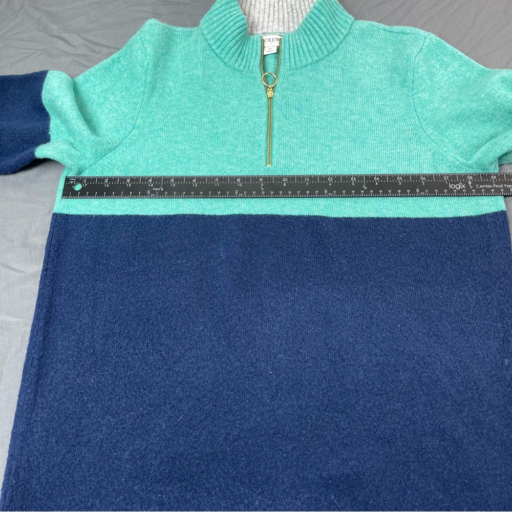 J Crew Sweater Womens Size M Navy Blue‎ Green Colorblock Zip-up Pullover Wool - Picture 6 of 7